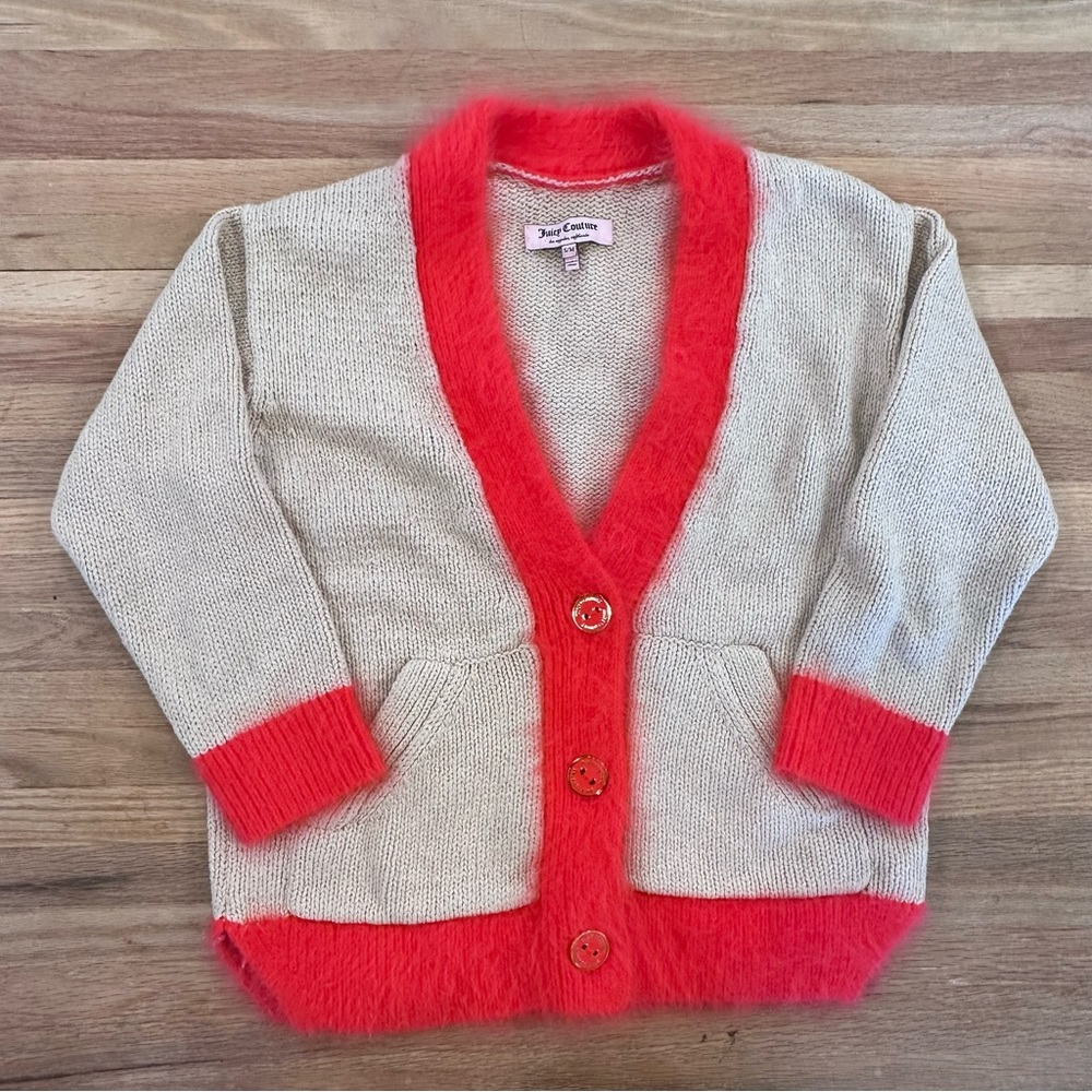 Juicy Couture Angora Trim Knit Beige/Red Cardigan Y2K Size Sm/Md